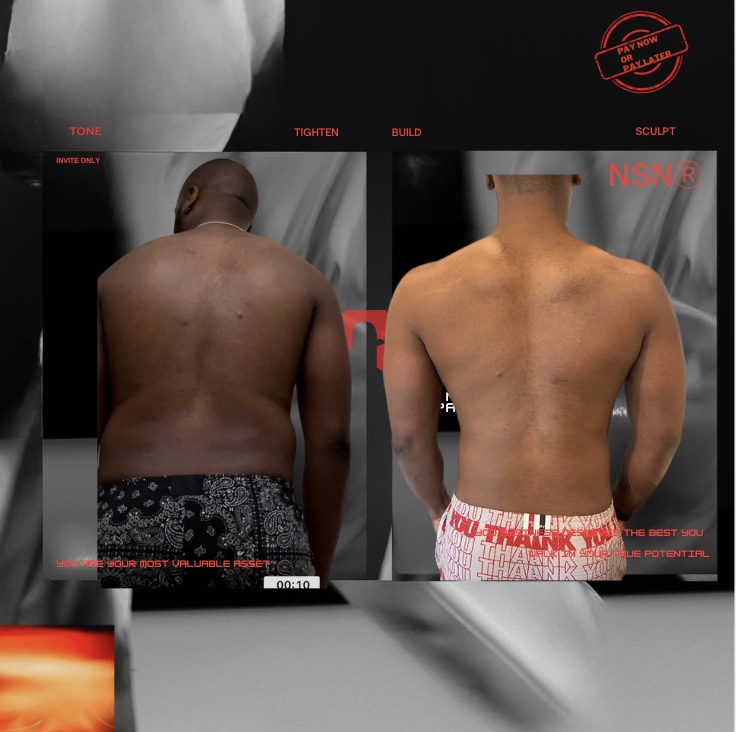 Chris Frills, back, before and after